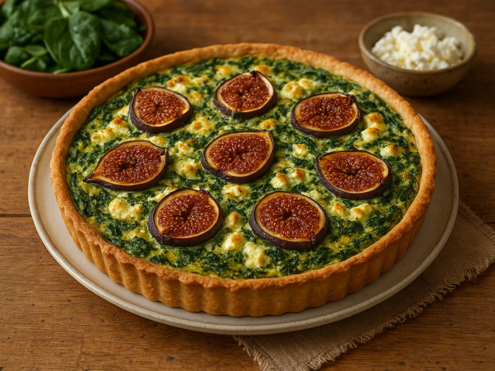 Feigen-Quiche mit Spinat und Feta
