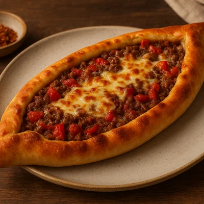 Türkische Pide mit Hackfleisch-Käse-Füllung