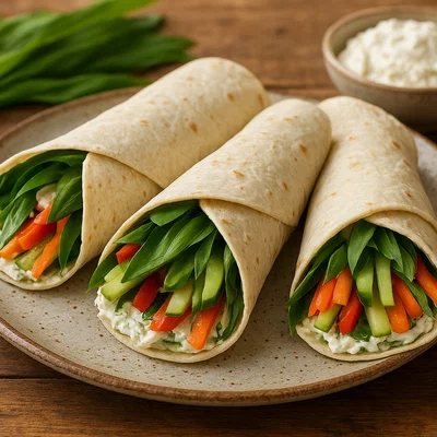Vegetarische Bärlauch-Wraps mit Frischkäse und knackigem Gemüse
