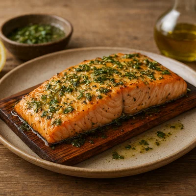 Zedernholz-Lachs vom Grill mit Zitronen-Kräuter-Marinade