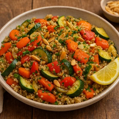 Quinoa-Gemüse-Pfanne mit gerösteten Mandeln