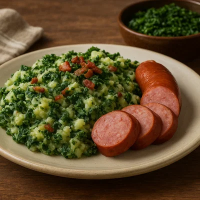 Boerenkoolstamppot (Niederländischer Grünkohl-Kartoffelstampf mit Räucherwurst)
