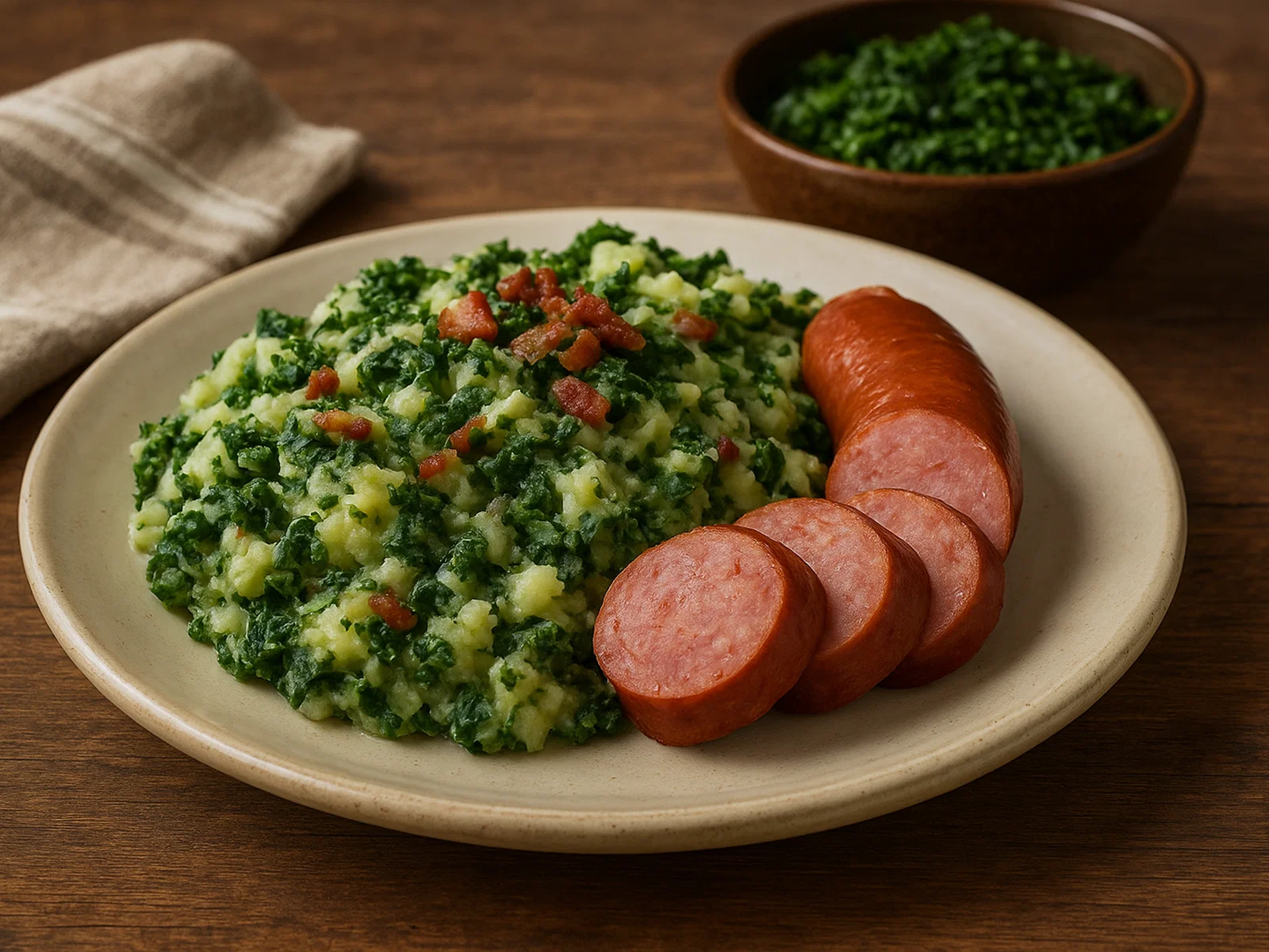 Boerenkoolstamppot (Niederländischer Grünkohl-Kartoffelstampf mit Räucherwurst)