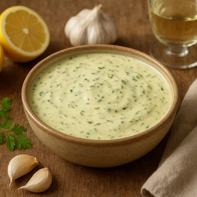 Cremige Kerbelsoße mit Zitrone und Knoblauch