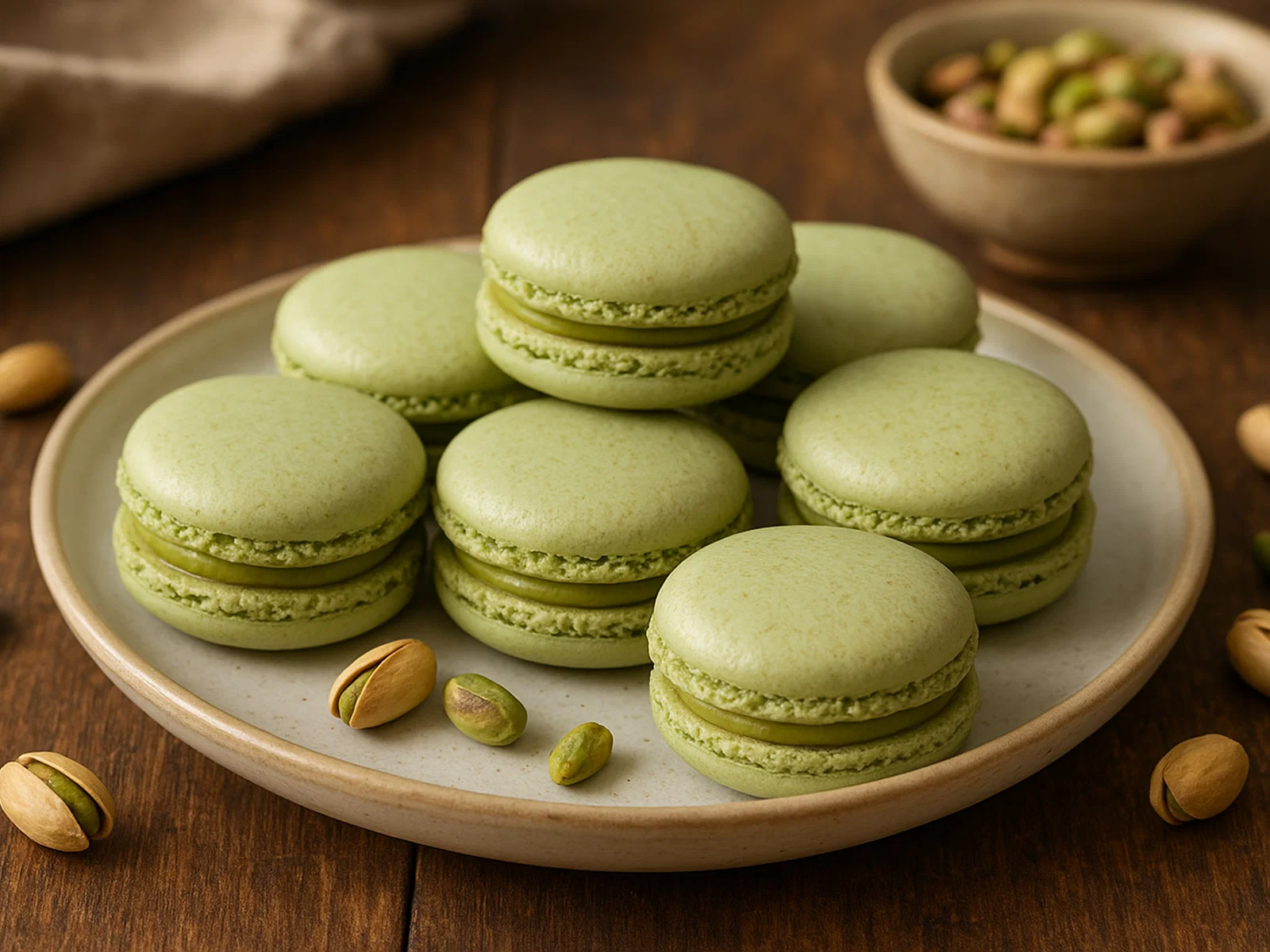 Pistazien-Macarons mit cremiger Pistazienfüllung