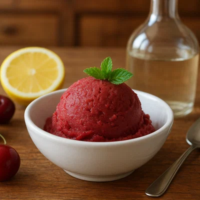 Kirsch-Sorbet mit Kirschwasser und Zitrone