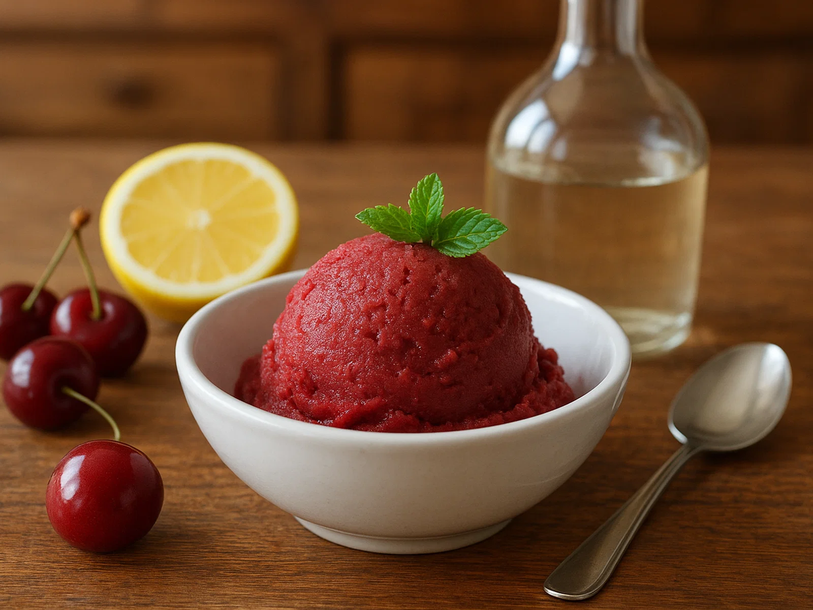 Kirsch-Sorbet mit Kirschwasser und Zitrone