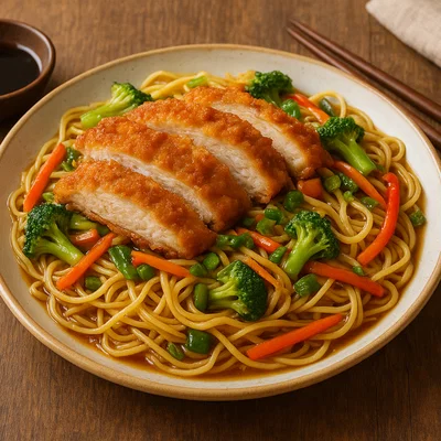 Asiatische Eiernudeln mit knusprigem Hühnchen