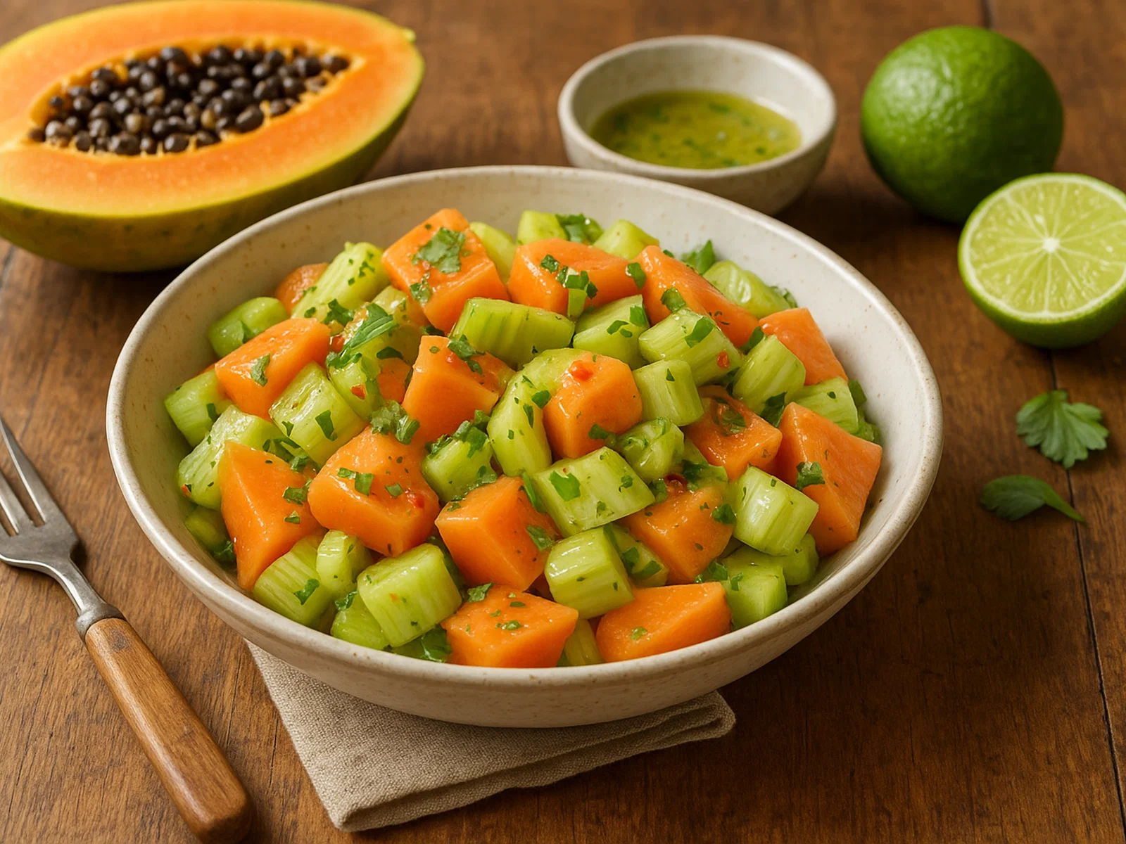 Papaya-Sellerie-Salat mit Limetten-Vinaigrette