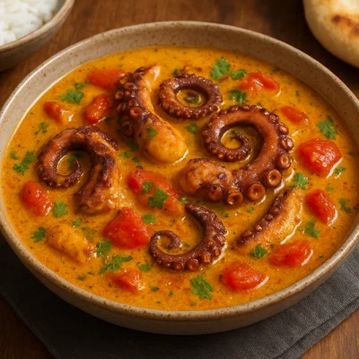Oktopus-Curry mit Kokosmilch und Tomaten