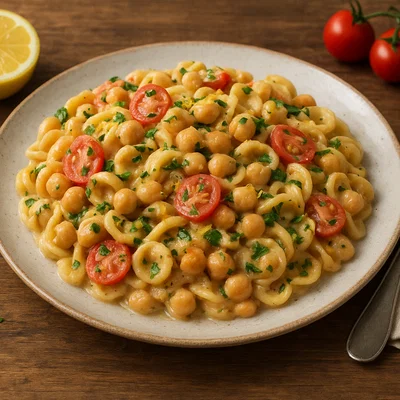 Cremige Kichererbsen-Pasta mit Tomaten und Kräutern