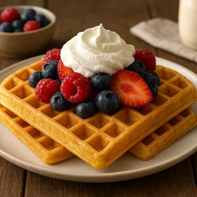 Klassische Vanillewaffeln mit Beeren und Schlagsahne