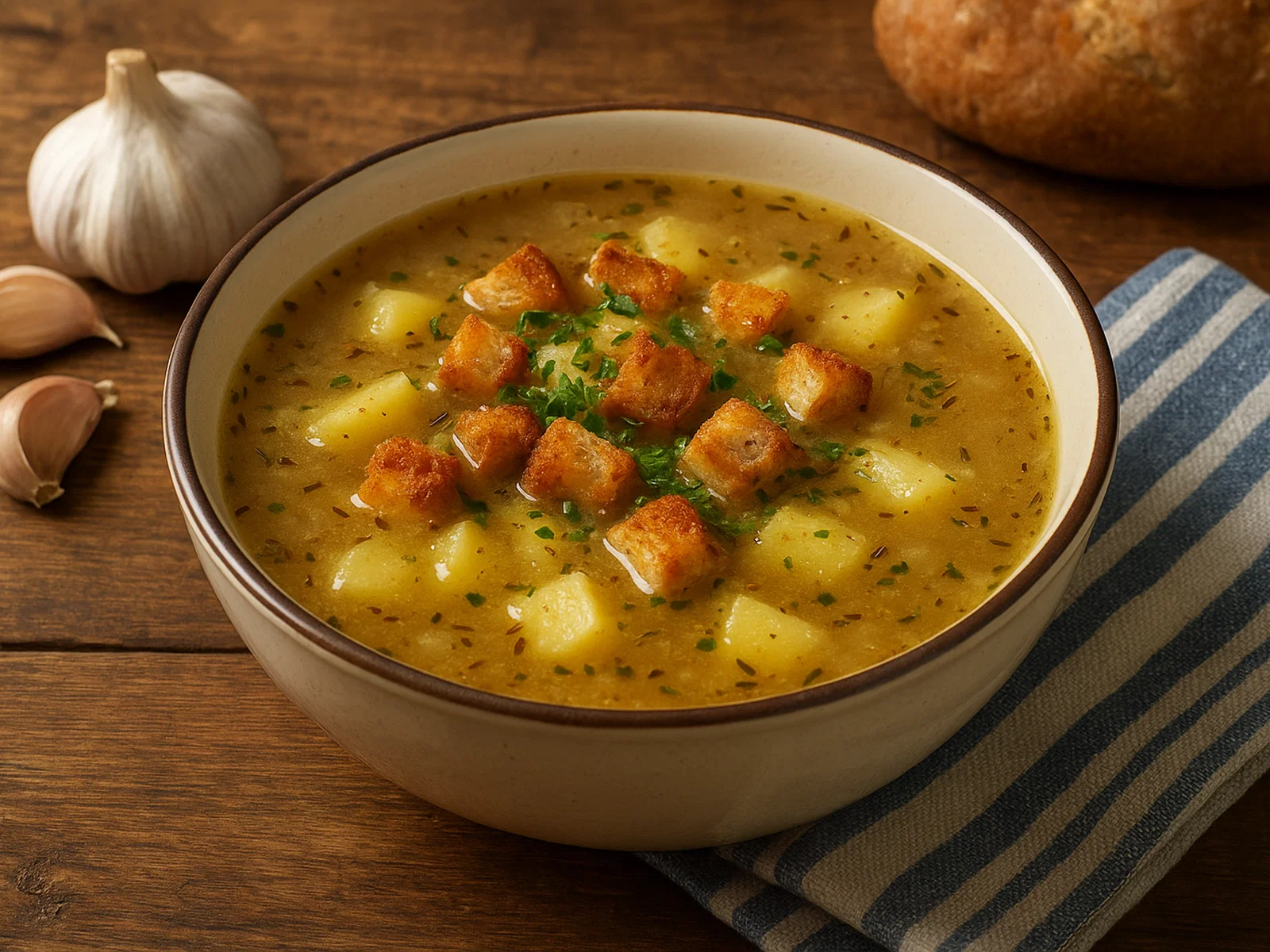 Tschechische Knoblauchsuppe (Česnečka)