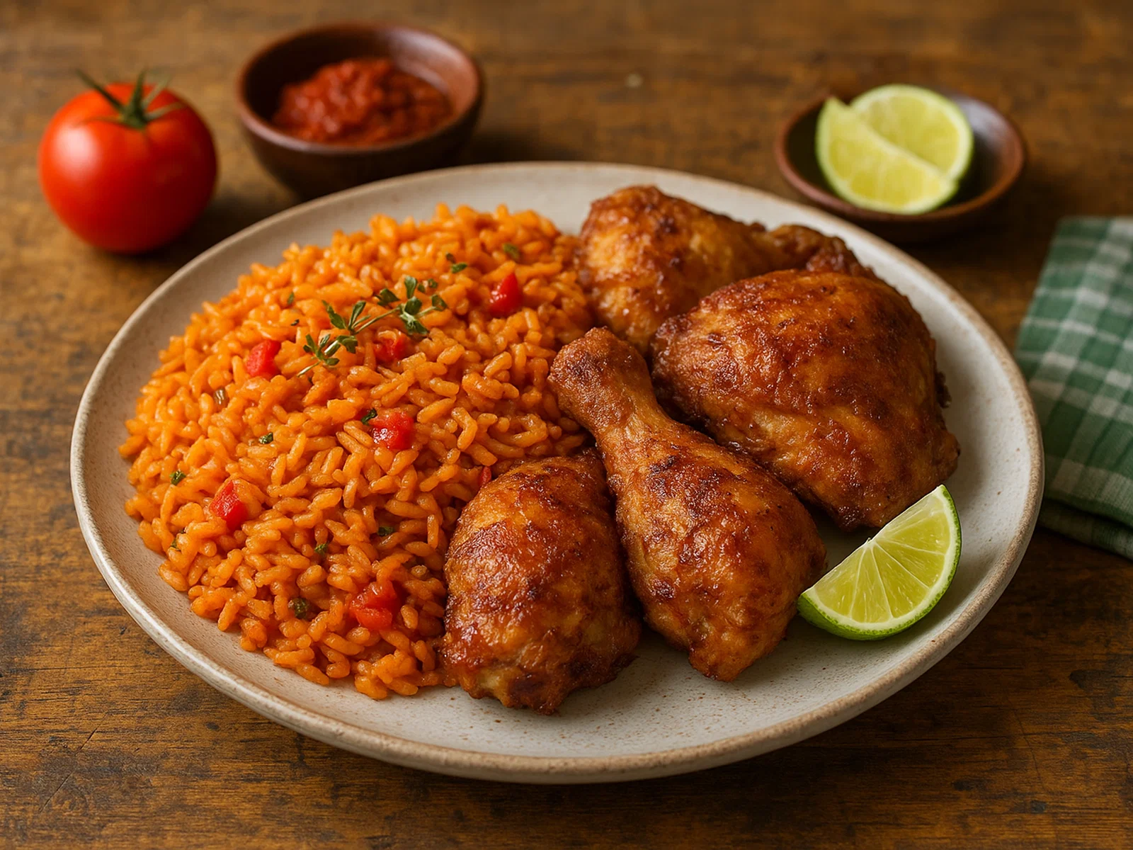 Nigerianischer Jollof Rice mit knusprigem Hähnchen