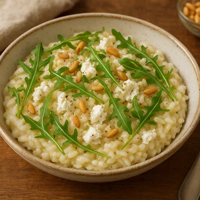 Ziegenkäse-Risotto mit Rucola und Pinienkernen