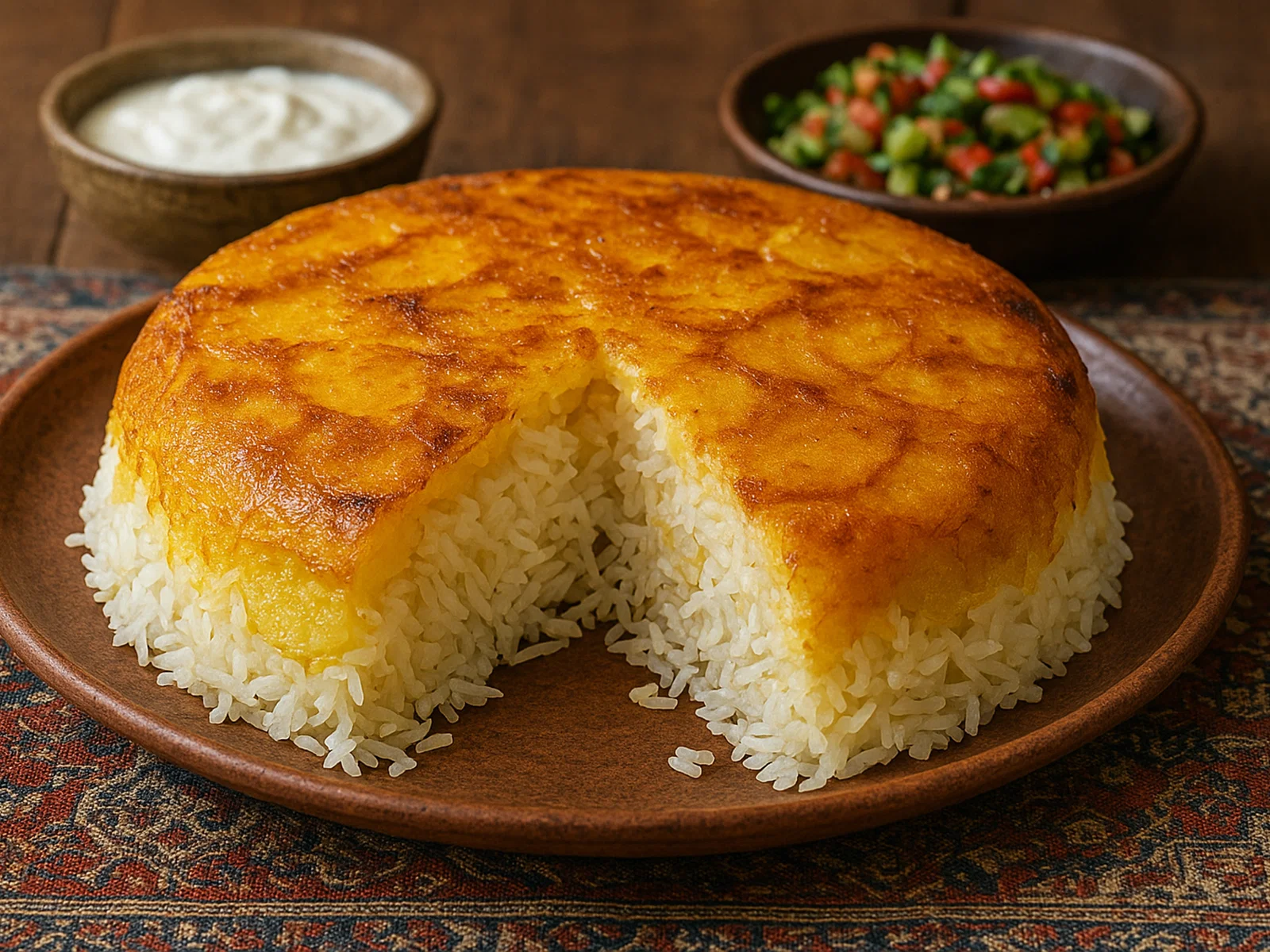 Persischer Tahdig mit Safran und Kartoffelkruste