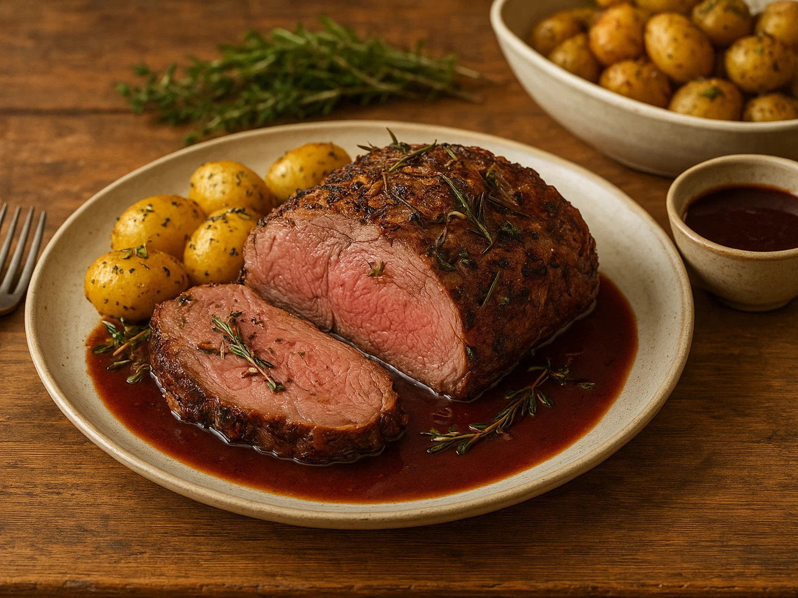 Klassischer Lammbraten mit Rotweinsoße