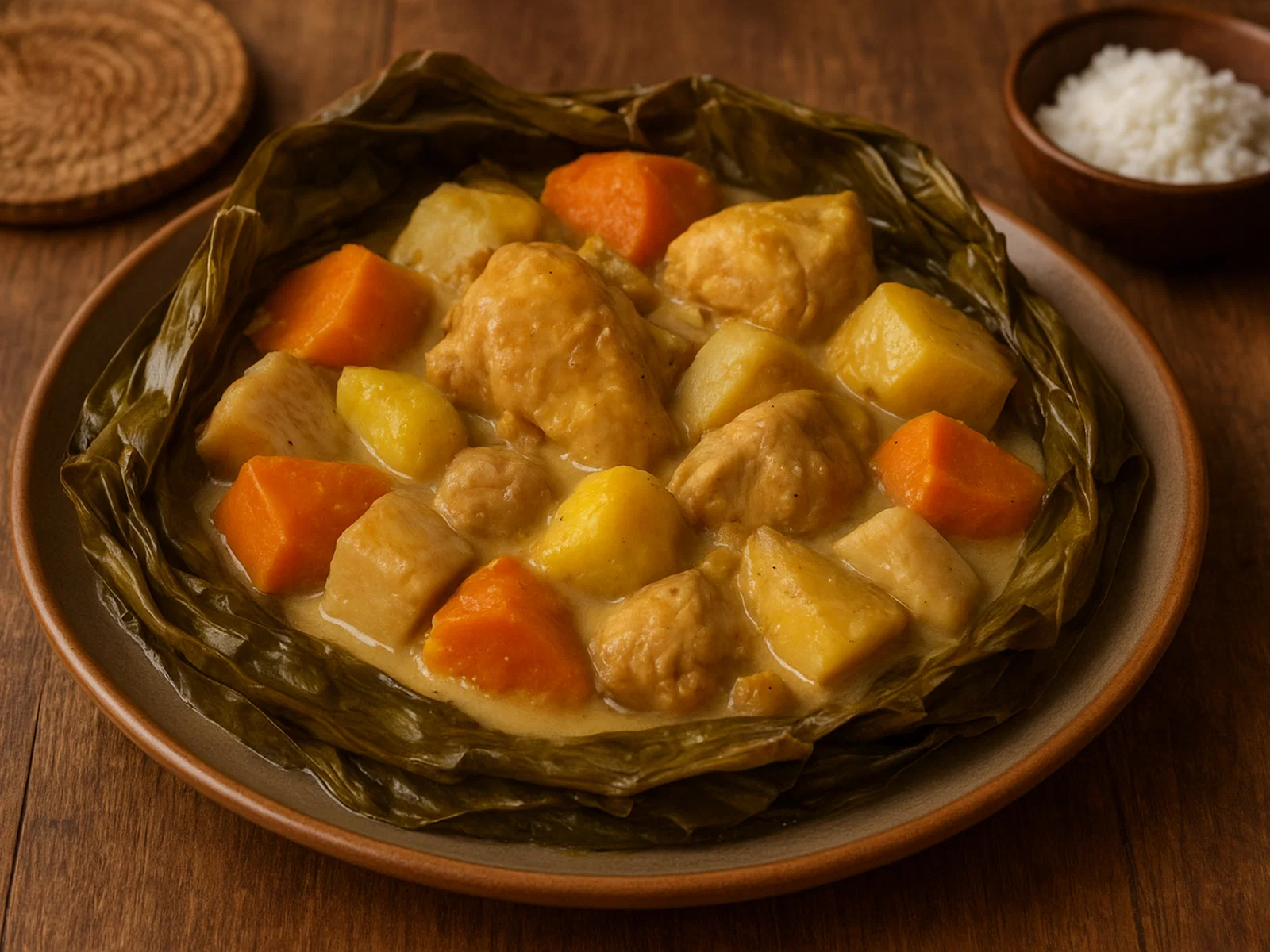 Bougna – traditioneller Huhn-Kokos-Eintopf aus Neukaledonien