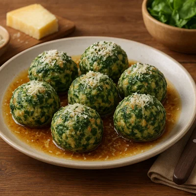 Spinat-Käse-Knödel mit brauner Butter und Parmesan