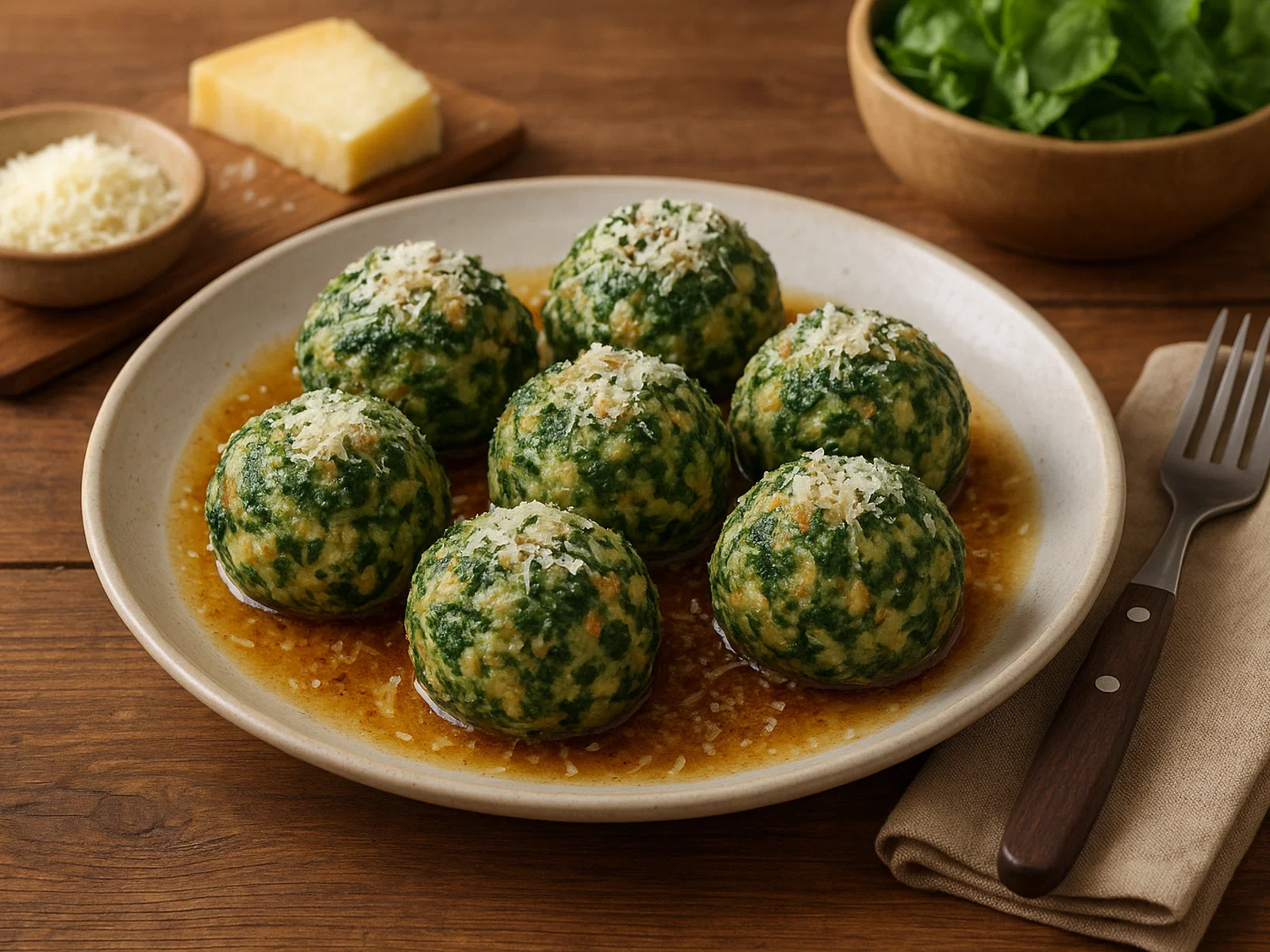 Spinat-Käse-Knödel mit brauner Butter und Parmesan