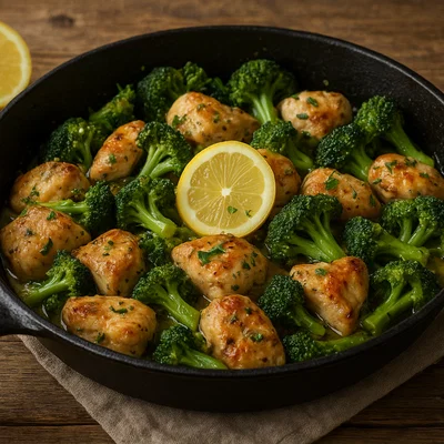 Zitronen-Knoblauch-Hühnchen mit Brokkoli aus der Pfanne