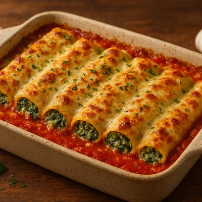 Überbackene Spinat-Cannelloni mit Béchamelsauce