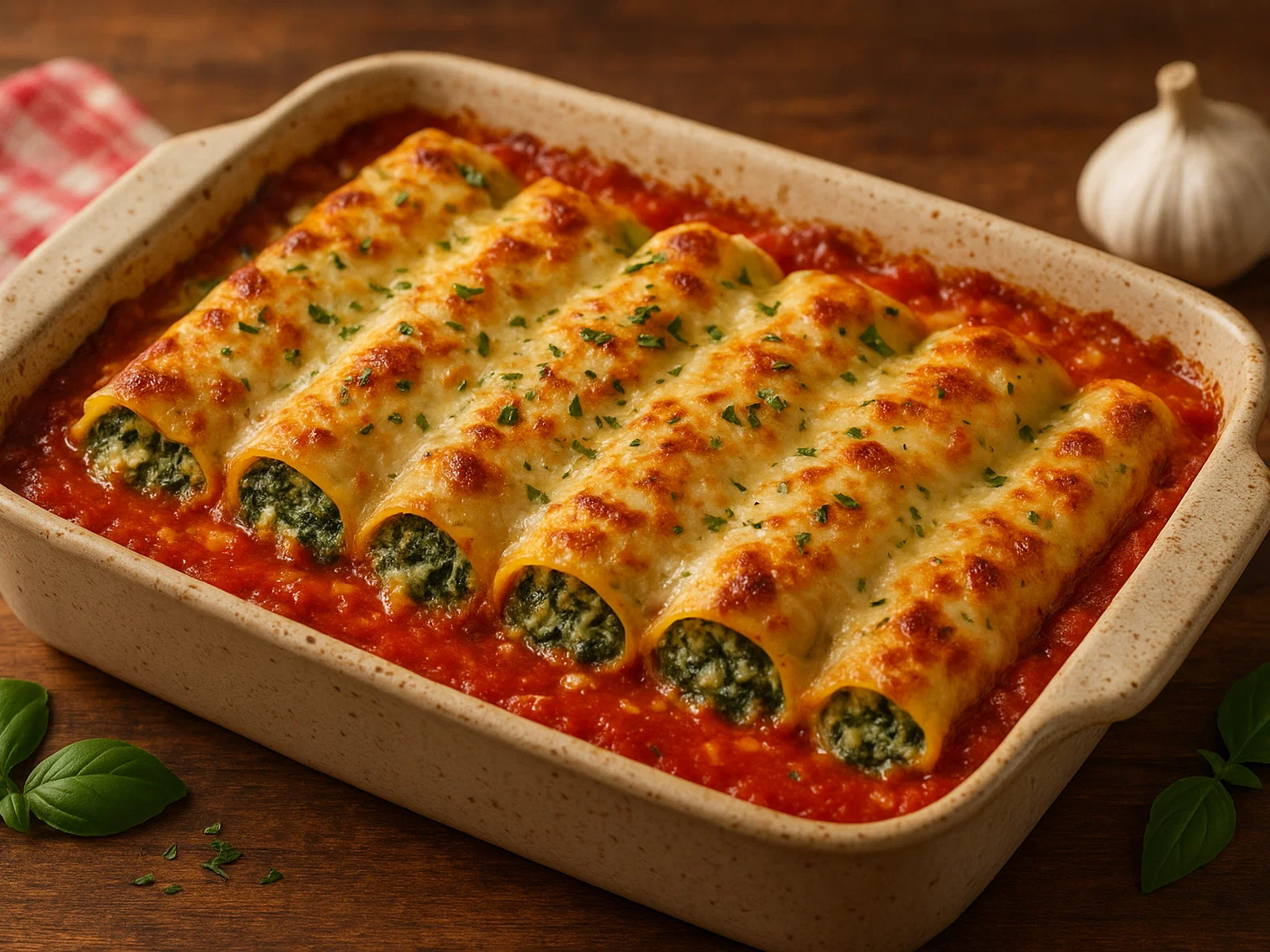 Überbackene Spinat-Cannelloni mit Béchamelsauce