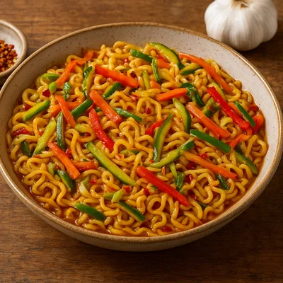 Würzige Instant-Nudeln mit Gemüsepfanne