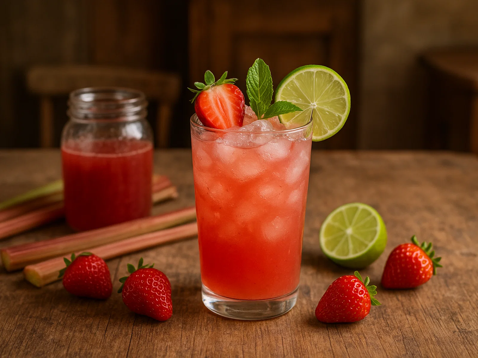 Erfrischender Rhabarber-Erdbeer-Cocktail mit Limette