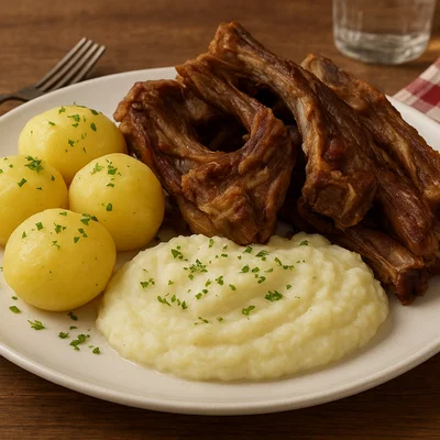 Norwegisches Pinnekjøtt mit Kartoffeln und Kohlrabi-Püree