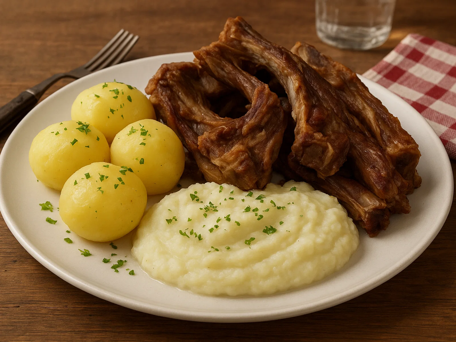 Norwegisches Pinnekjøtt mit Kartoffeln und Kohlrabi-Püree