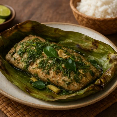 Mok Pa – Gedämpfter laotischer Fisch im Bananenblatt