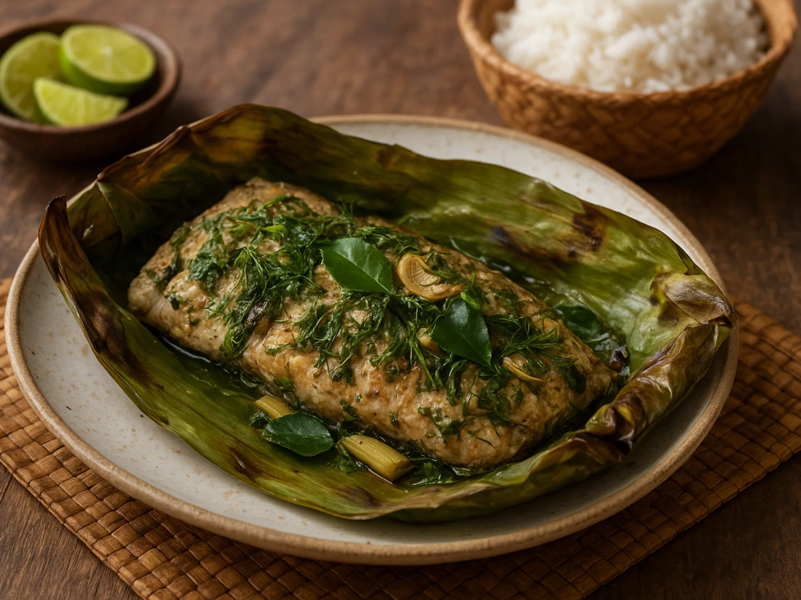 Mok Pa – Gedämpfter laotischer Fisch im Bananenblatt