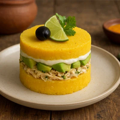 Causa Rellena mit Hühnchen und Avocado