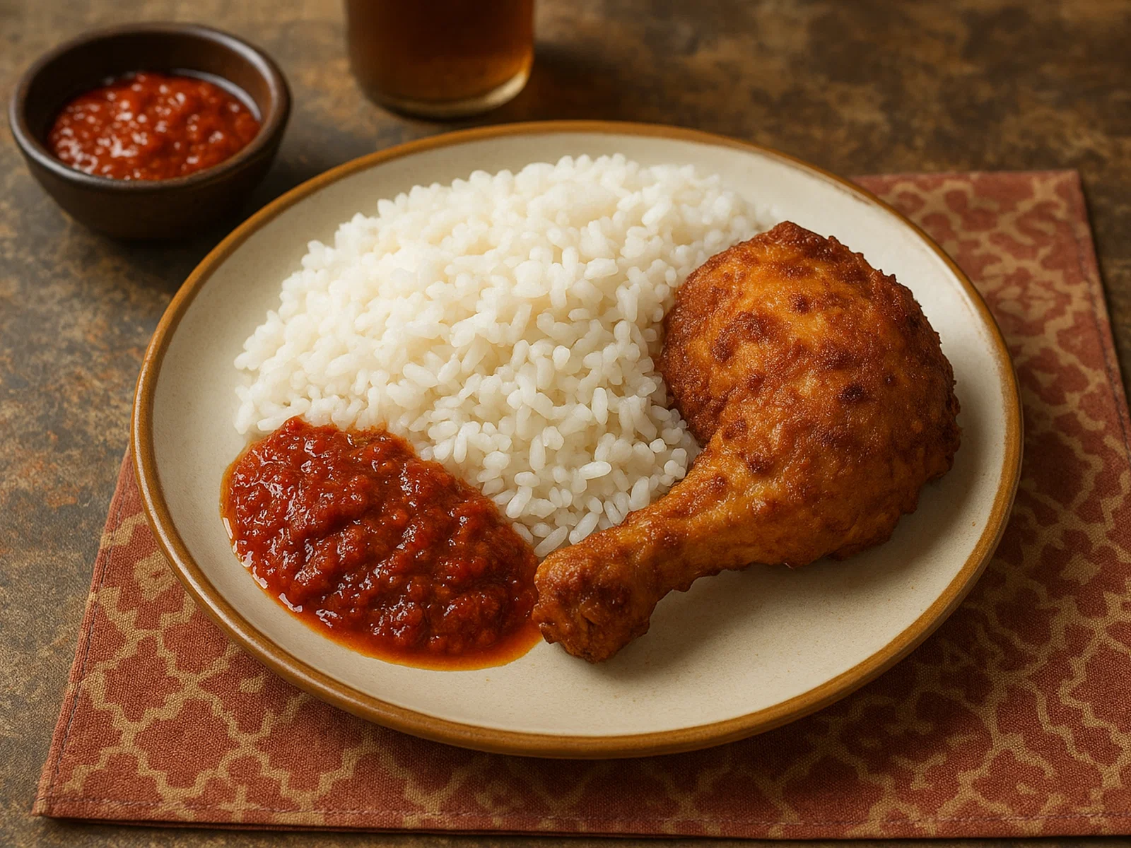 Nasi Katok – Brunei-Style Reis mit knusprigem Hähnchen und Sambal