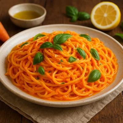 Cremige Karotten-Pasta mit Zitrone und Basilikum