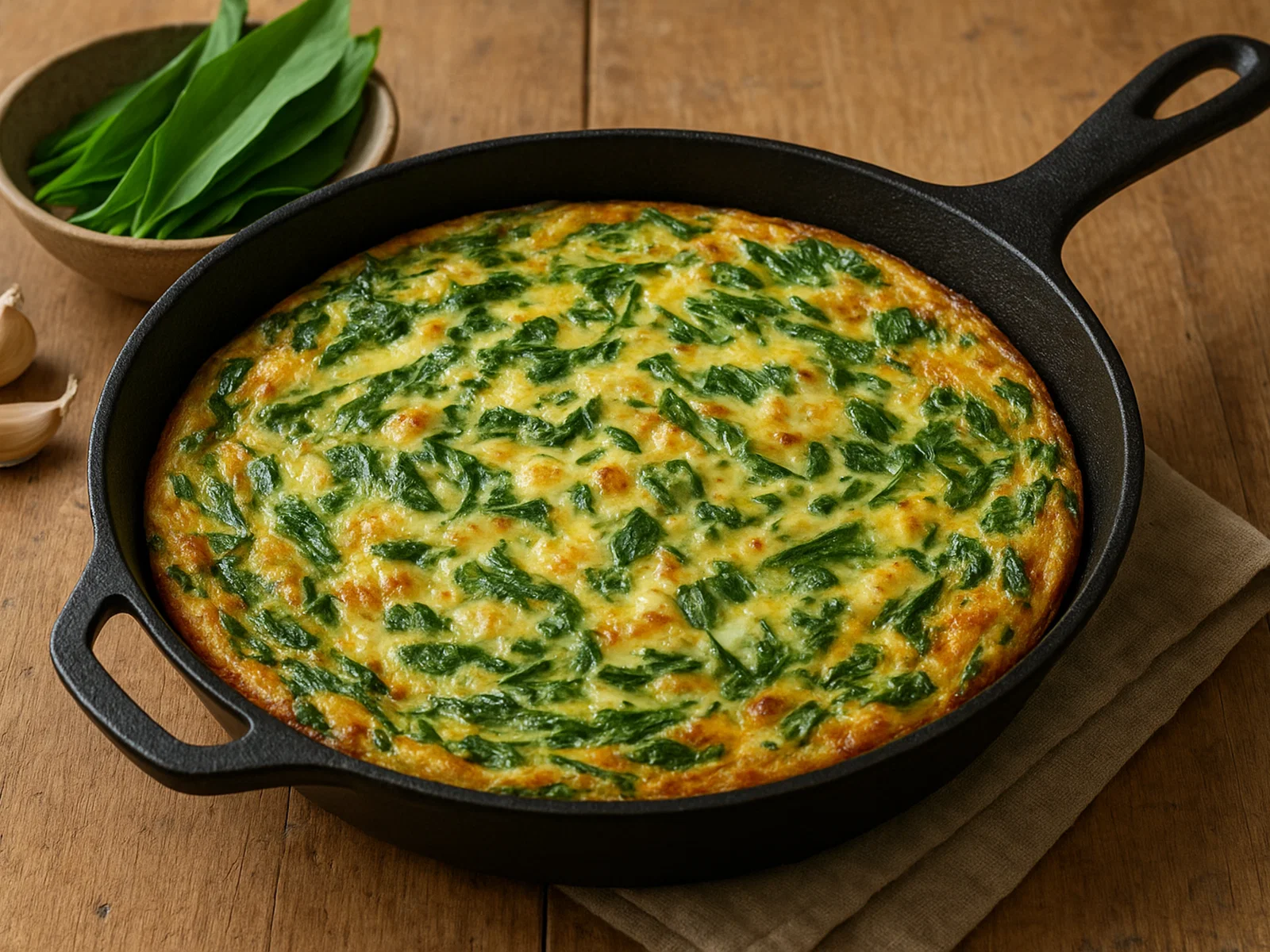 Bärlauch-Frittata mit Käse aus der Pfanne