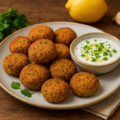 Gebackene Falafel mit Joghurt-Dip