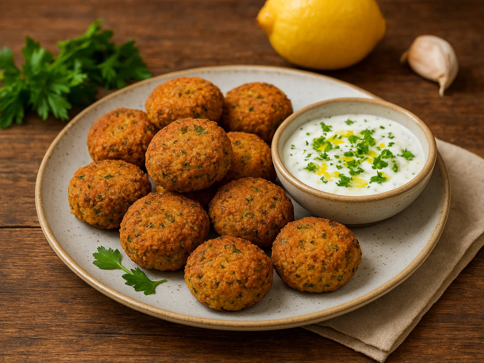 Gebackene Falafel mit Joghurt-Dip