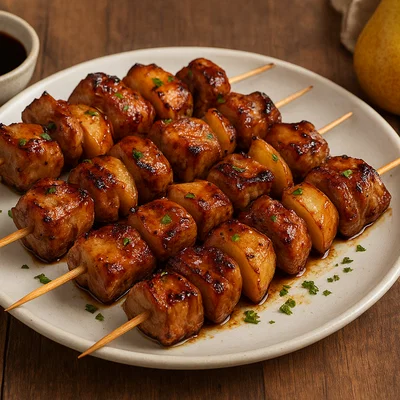 Birnen-Schweinefleisch-Spieße vom Grill