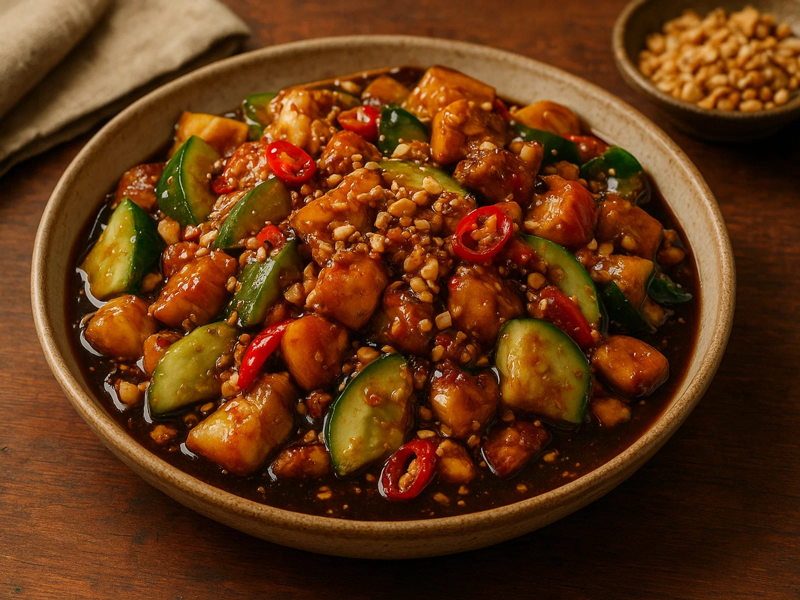 Malaysischer Rojak-Salat mit würziger Erdnuss-Palmzucker-Soße