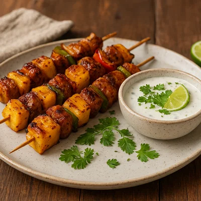 Gegrillte Ananas-Schaschlik mit Kokosmilch-Dip