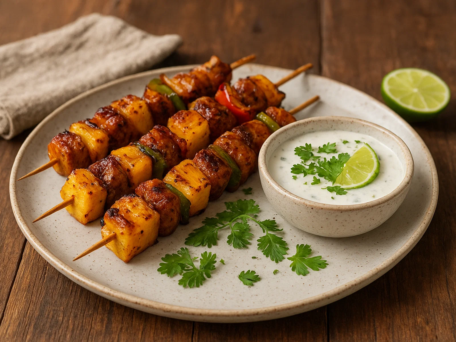 Gegrillte Ananas-Schaschlik mit Kokosmilch-Dip