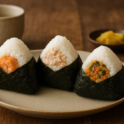 Japanische Onigiri mit drei klassischen Füllungen