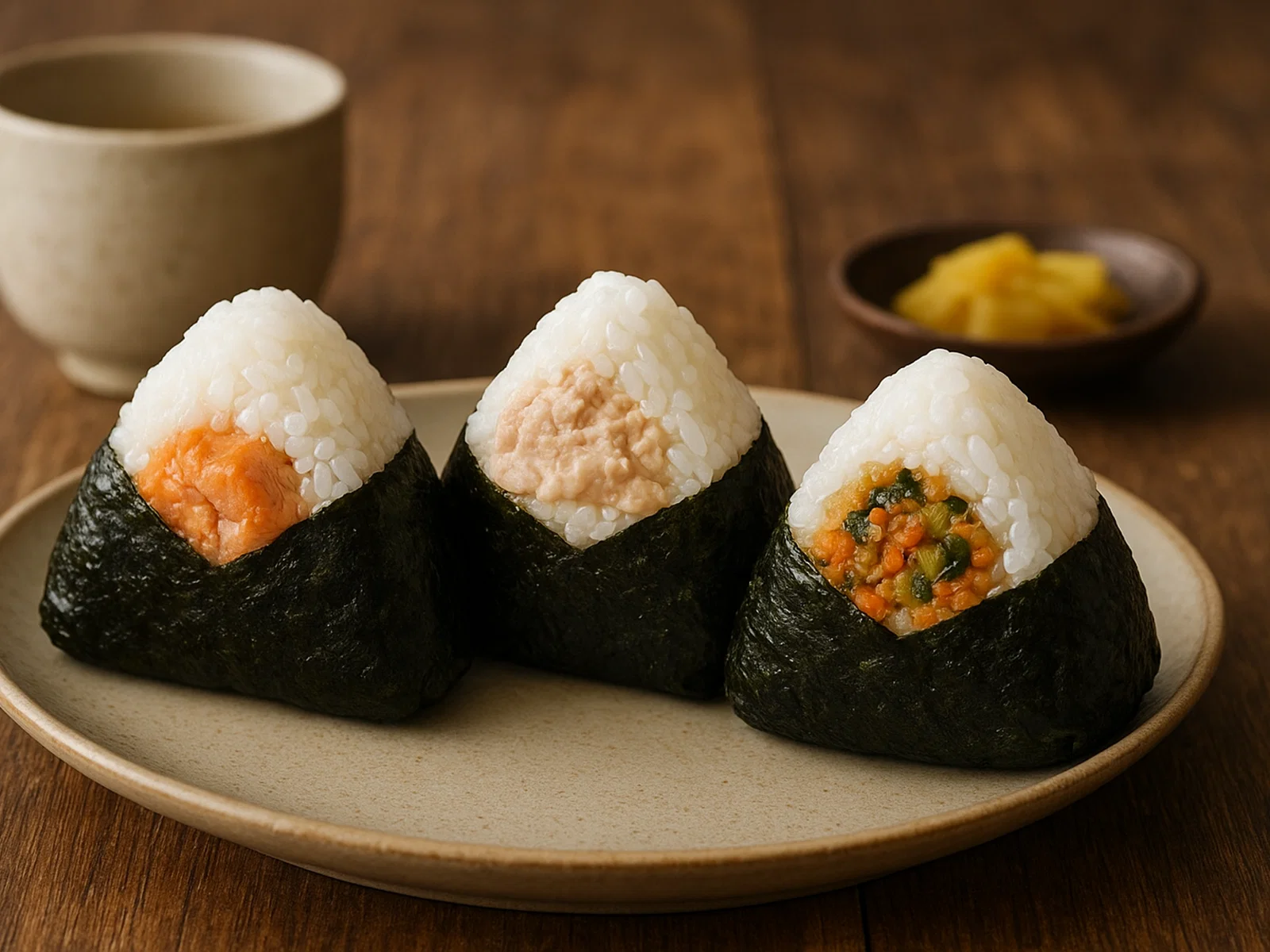 Japanische Onigiri mit drei klassischen Füllungen