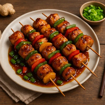 Asiatische Teriyaki-Spieße mit Hähnchen und Gemüse