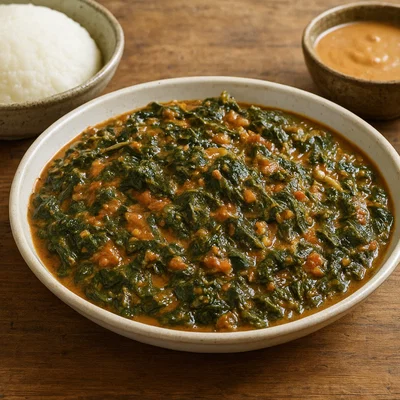 Mkhwani – Malawisches Kürbisblatt-Gemüse mit Erdnusssoße