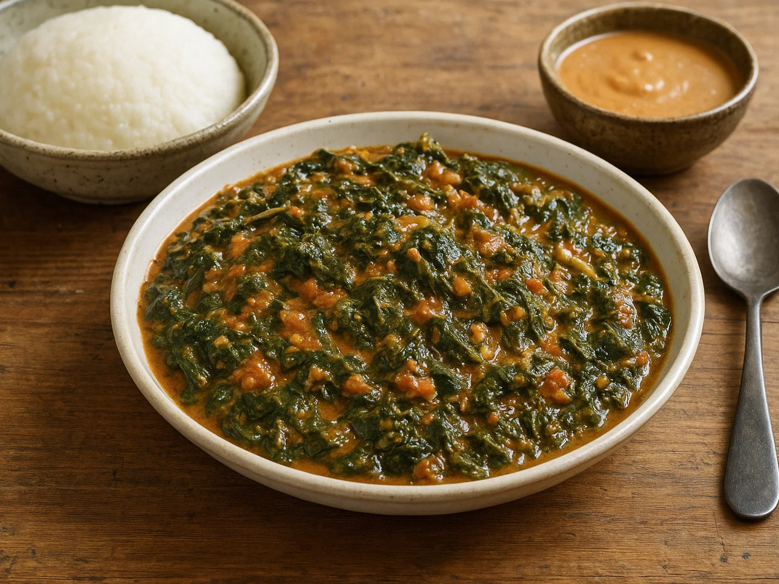 Mkhwani – Malawisches Kürbisblatt-Gemüse mit Erdnusssoße