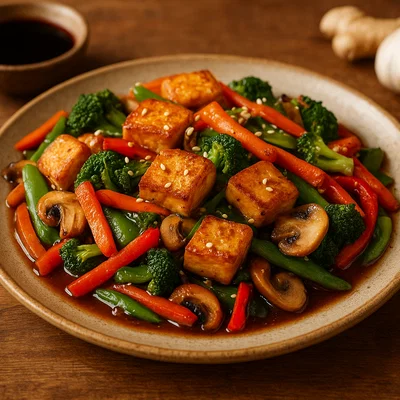 Gebratener Tofu mit Gemüse aus dem Wok