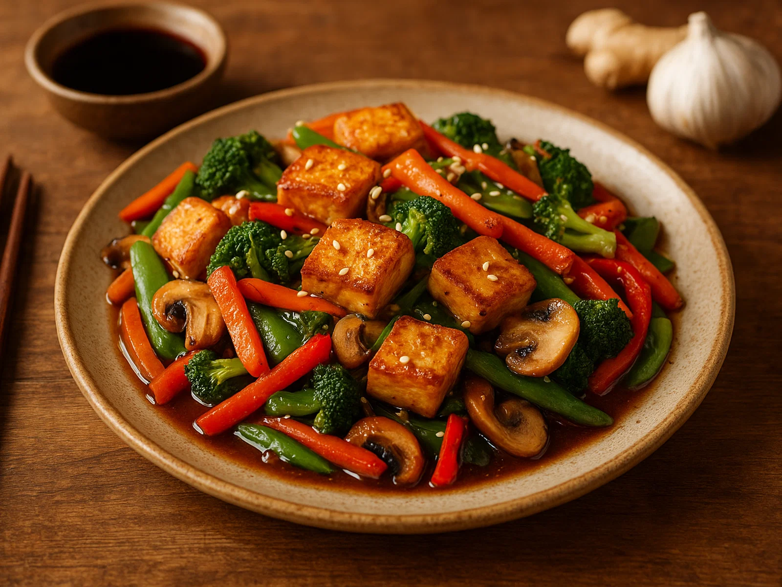 Gebratener Tofu mit Gemüse aus dem Wok